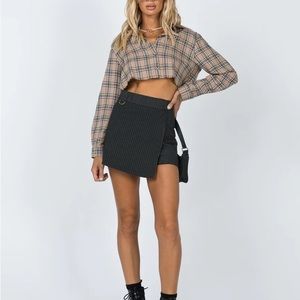 Princess Polly Beige & Black Plaid Cropped Button-Up Top